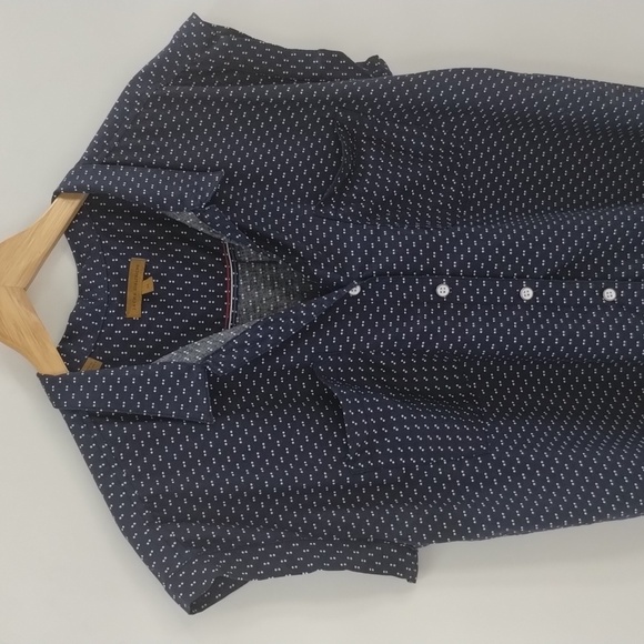 Jachs Girlfriend button down medium navy white print short sleeve front pockets - Picture 2 of 8